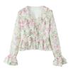 Kaslead New Arrival Women's Clothing Fashion Style Fashion Floral Flounce Short Long Sleeves Tops Skirt Suit