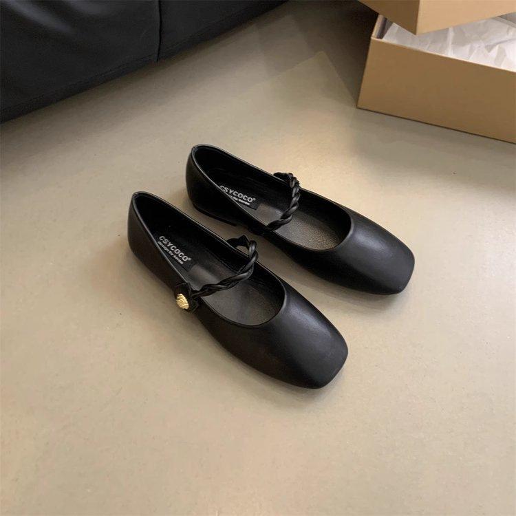 Retro Mary Jane single shoes, new autumn sub-evening evening breeze word with shallow mouth small leather shoes