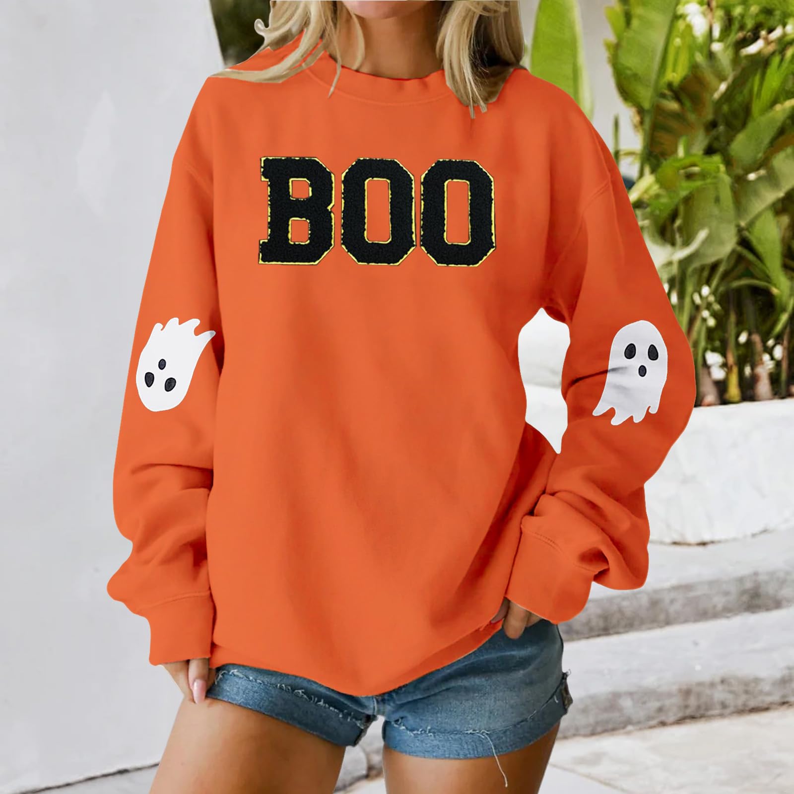 

Женские топы с круглым вырезом и принтом из хлопка, повседневная мода, длинный рукав, пуловер, топ, блузка XL оранжевый