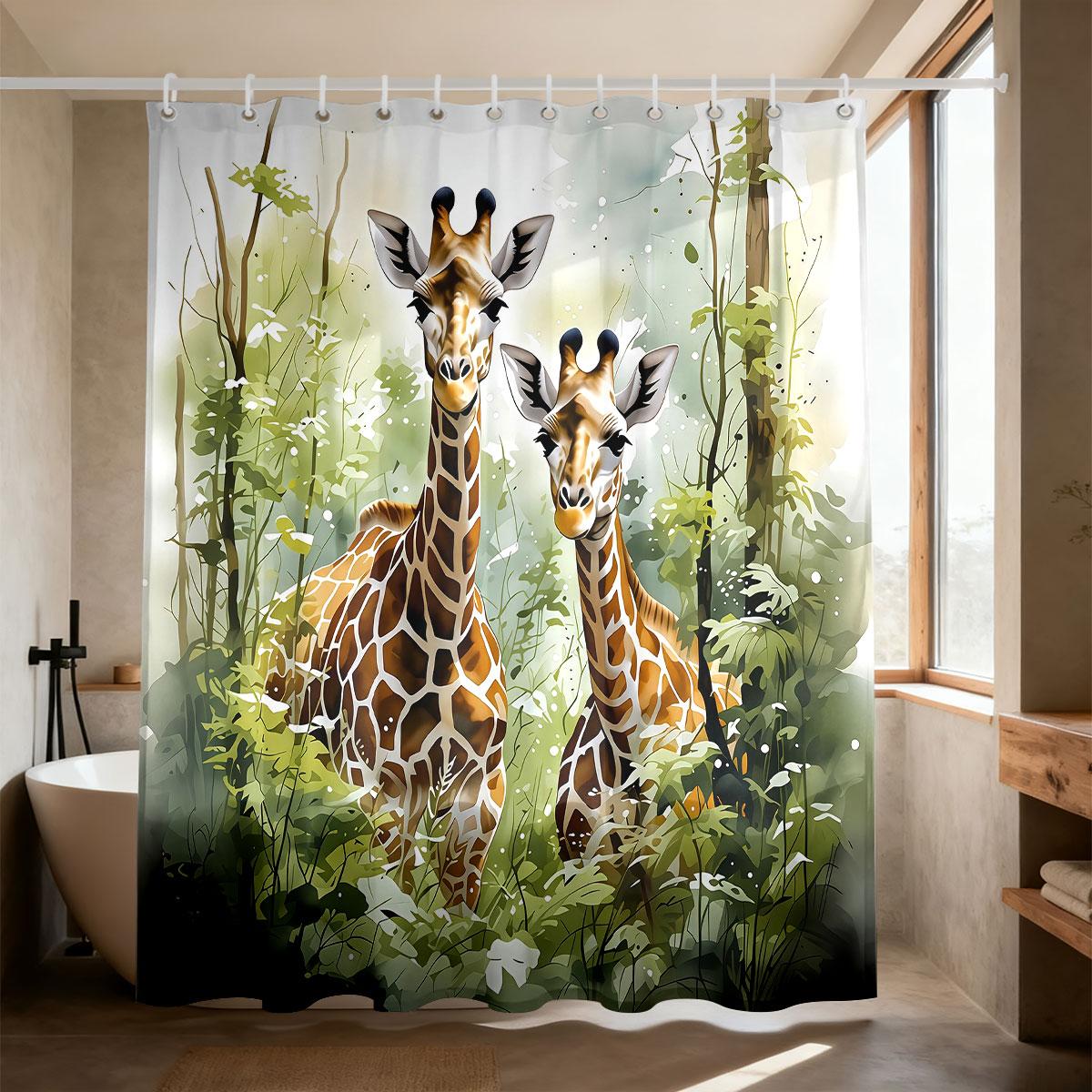 

1Pc Forest Giraffe Printed Shower Curtain Multi Size Bathroom Partition Privacy Hanging Curtain Fashion Home Decoration W60H190(CM)-1 Pcs