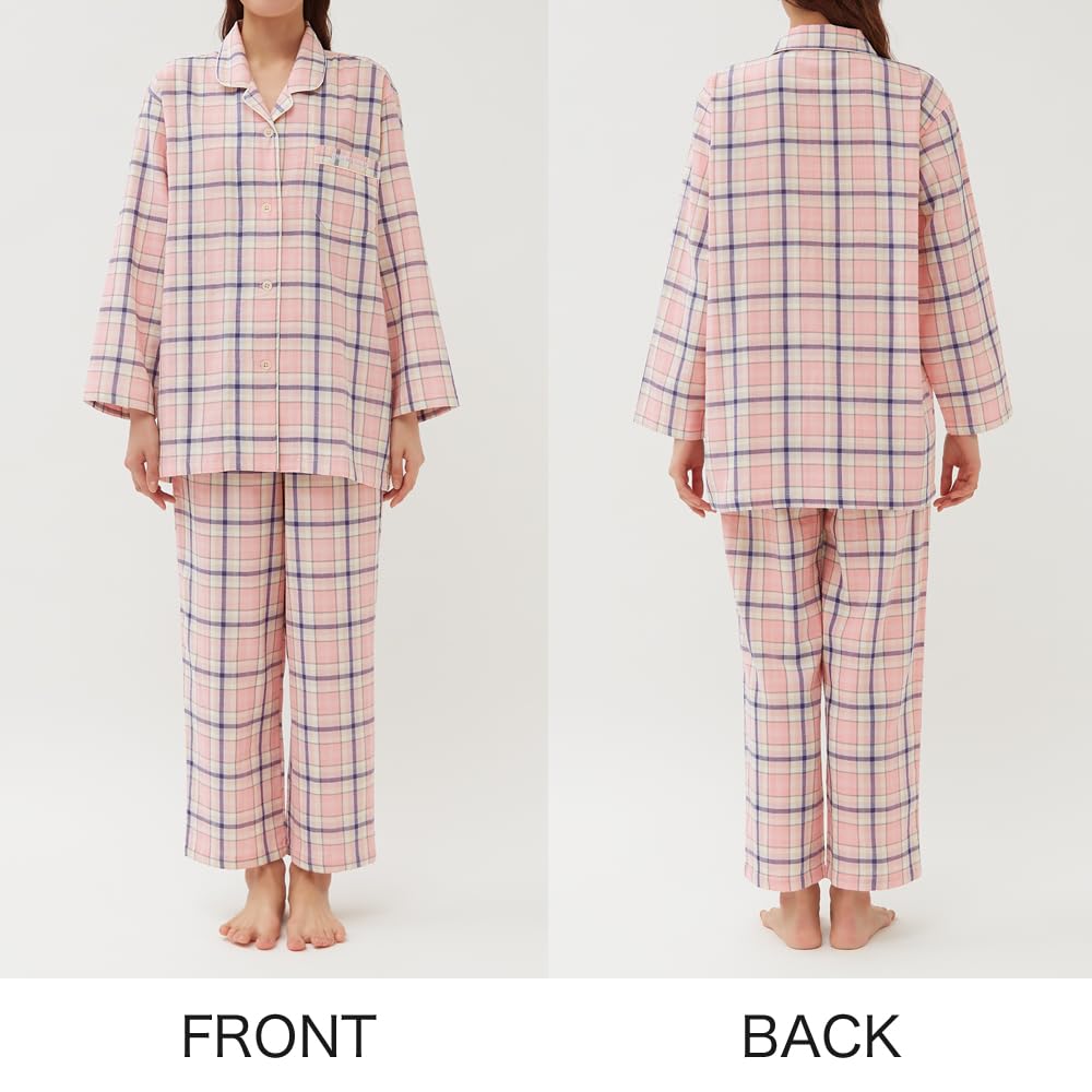 Gunze COMSHI COMSA Long Sleeve Dyed Double MD8294 Women's Loungewear, Gauze, Sax,