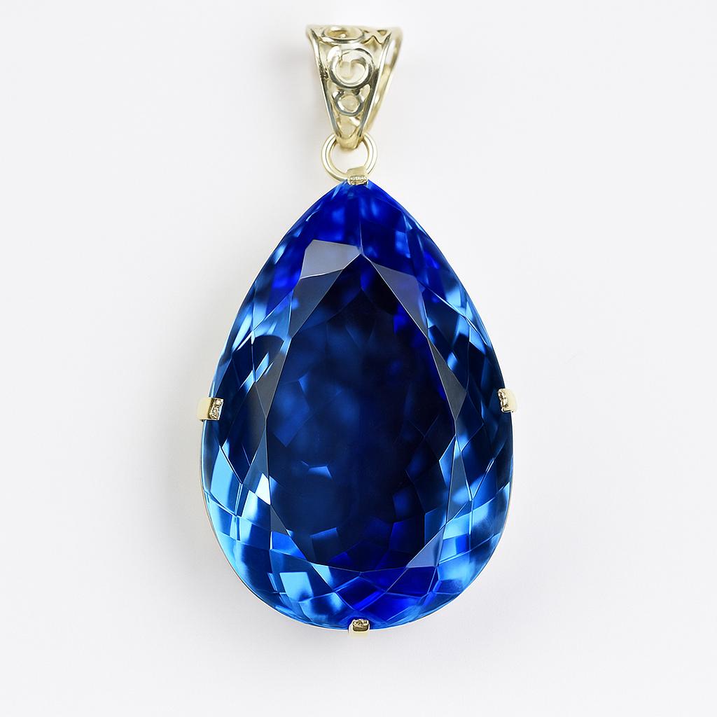 104.95 Ct CERTIFIED Pear 925 Sterling Silver Gemstone Blue Sapphire Pendant AI-85-NS