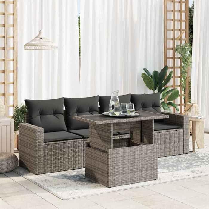 VidaXL Garden Furniture Set 5 Pcs with Grey Cushions Wicker 3326241