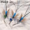 2pcs Blue Simulation Insect Cat Teaser Stick for Change Heads Cat Toys Tassel Pet Toy Supplies