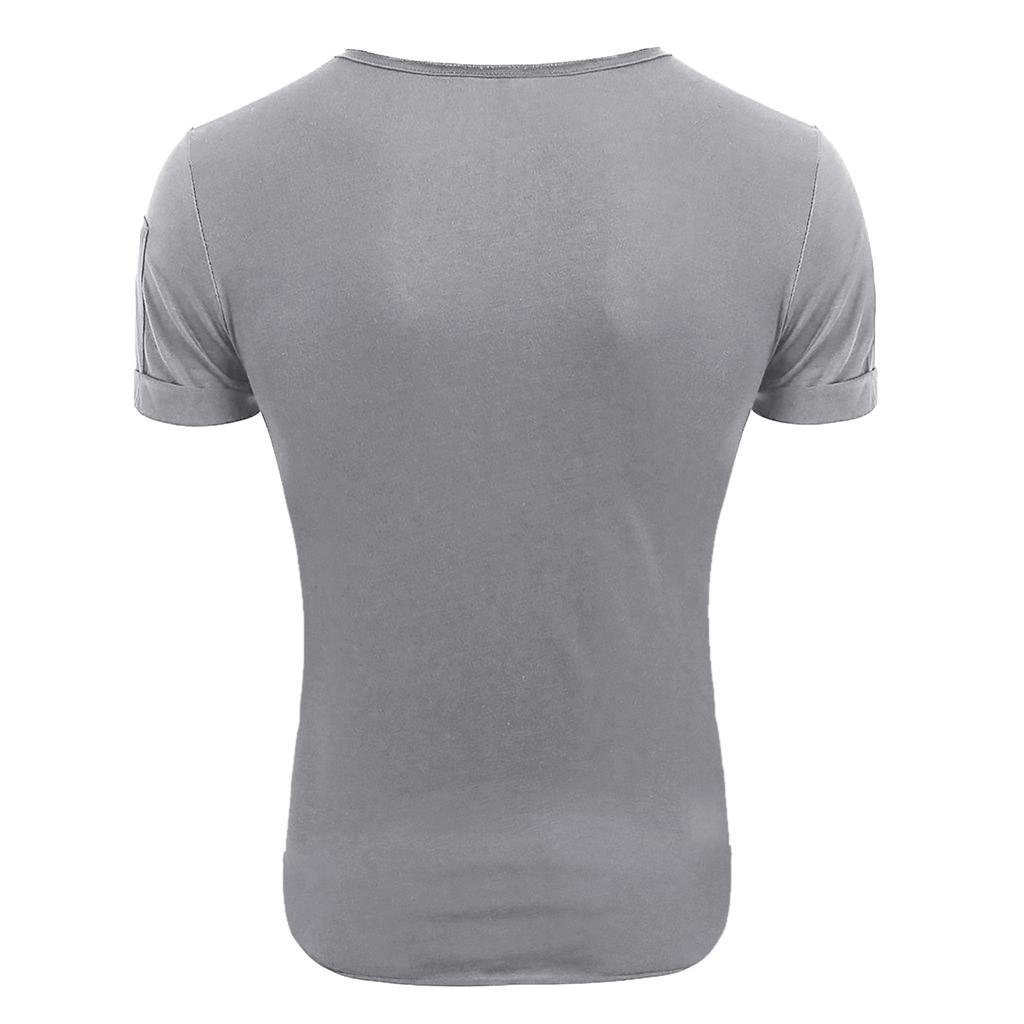 Men Summer Color Plus Size V Neck Zipper Short Sleeves