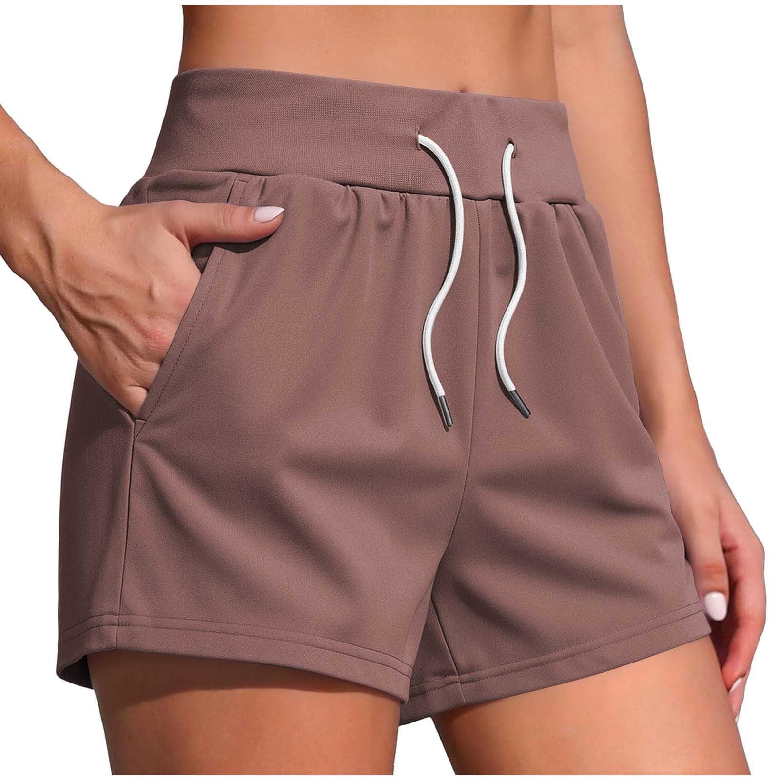 

Women Casual High Waist Drawstring Shorts Soft Fabric Relaxed Fit Straight Leg Pockets Lightweight Everyday Wear M розовый