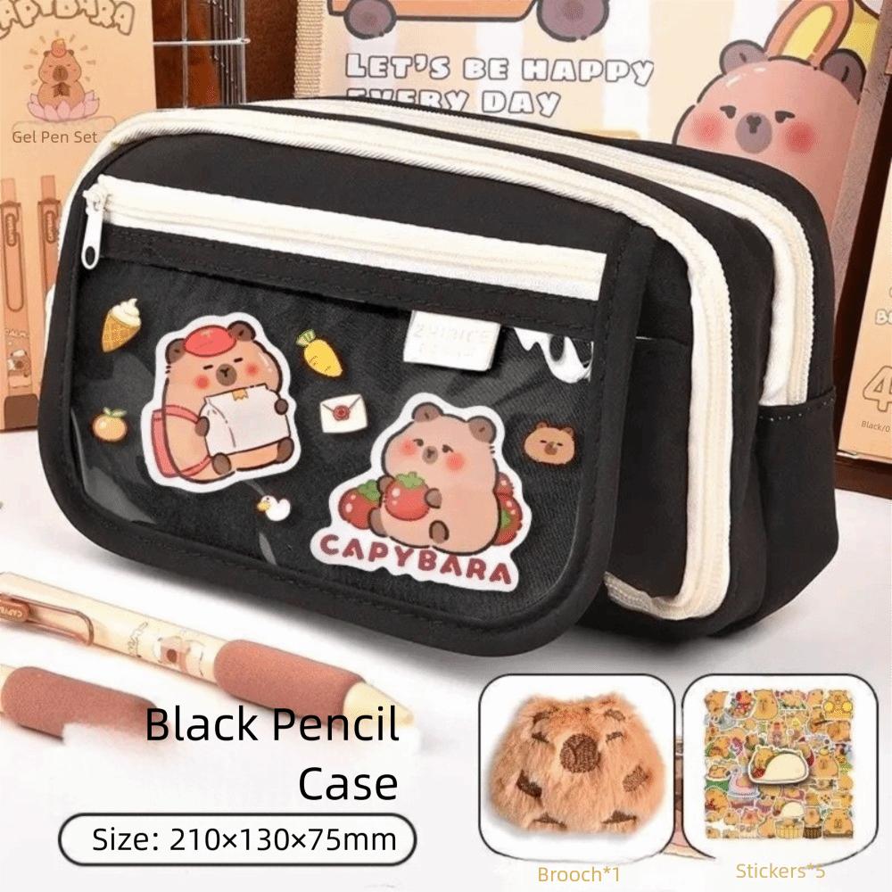 7Pcs Zipper Closure Capybara Pencil Case Large Capacity Stationery Bag Pen Bag  Office Use