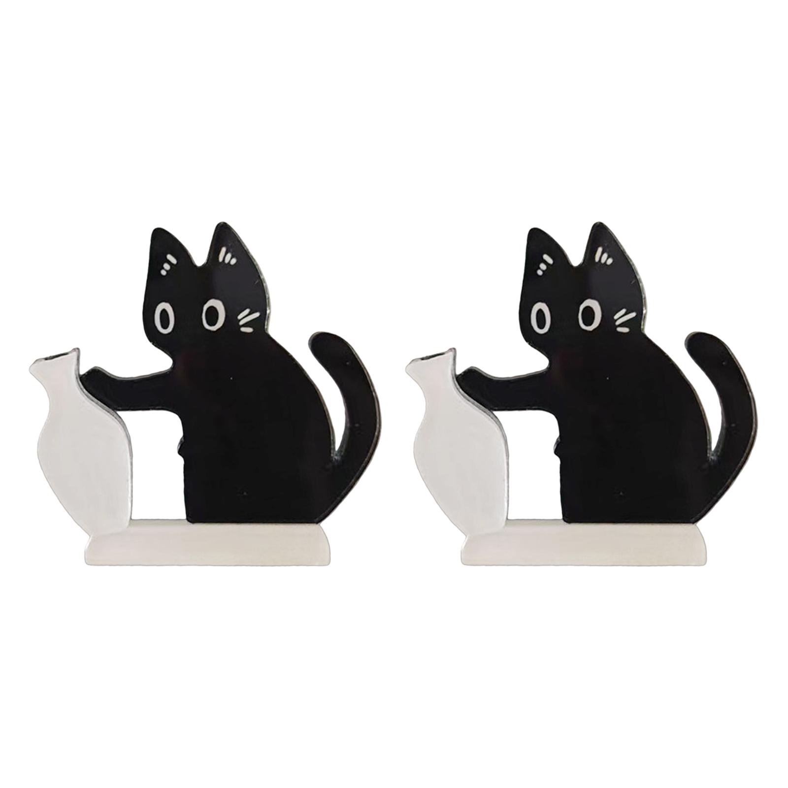 

2/4/6PCS Acrylic Cat Whiskers Collection Ornaments Magnetic Cartoon Cat Hair Storage Memorial Box Black Cat Pushing Vase Decor