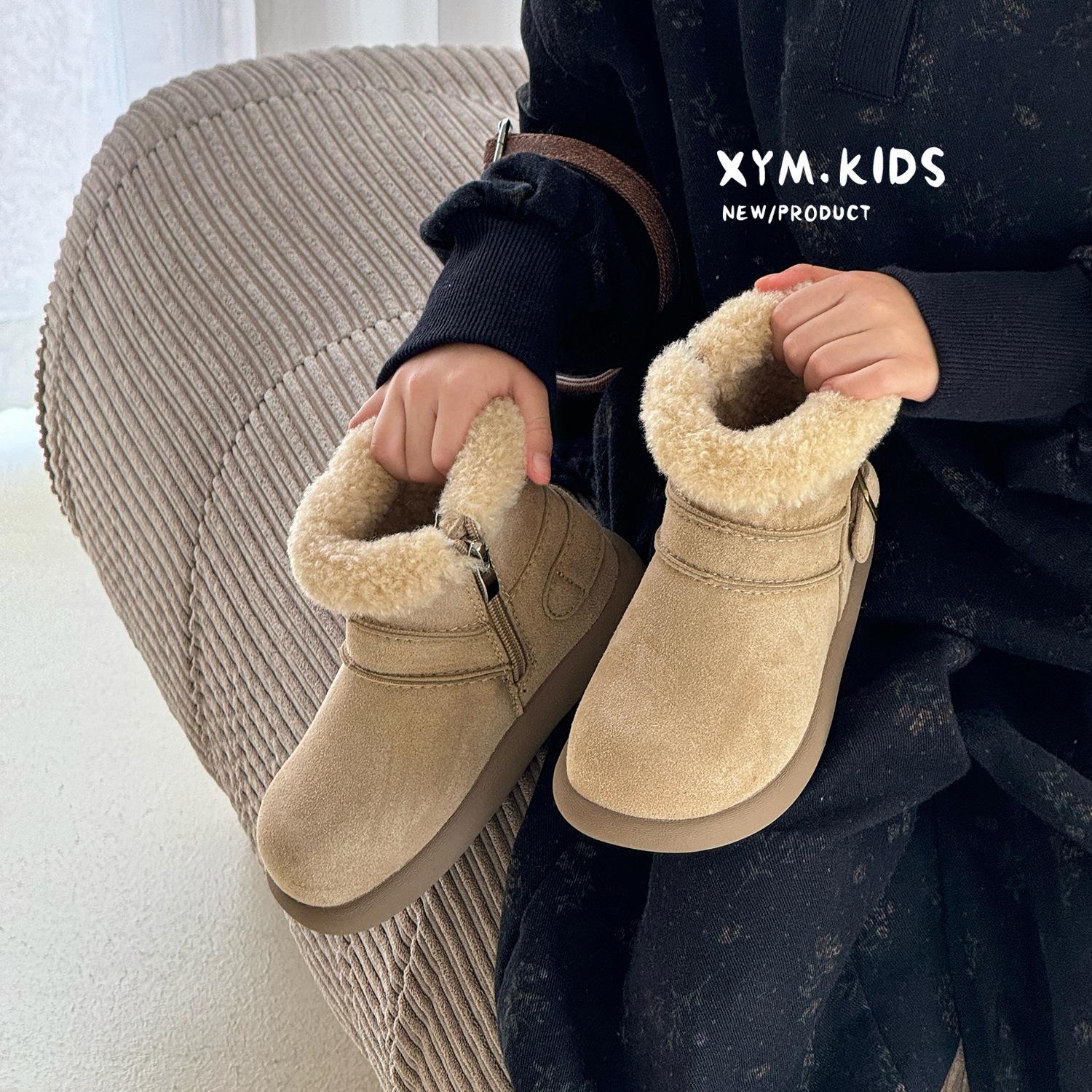 

2025 зима новые детские ботинки модные с ремешком и пряжкой термоботинки из хлопка овечья шерсть ботинки для девочек 22-25 yards 4 pairs of minimum approval абрикосовый