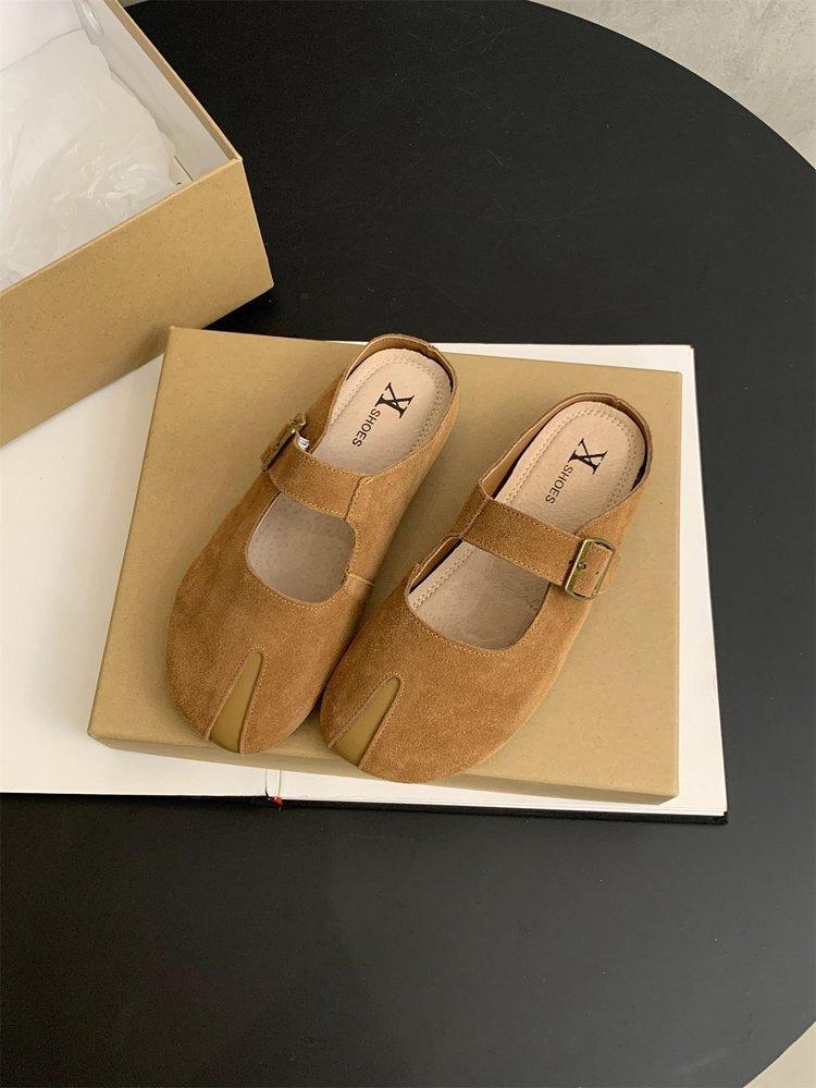 Soft leather version~ retro Boken shoes women wear platform bag head half slippers one-word buckle casual lazy Muller slippers