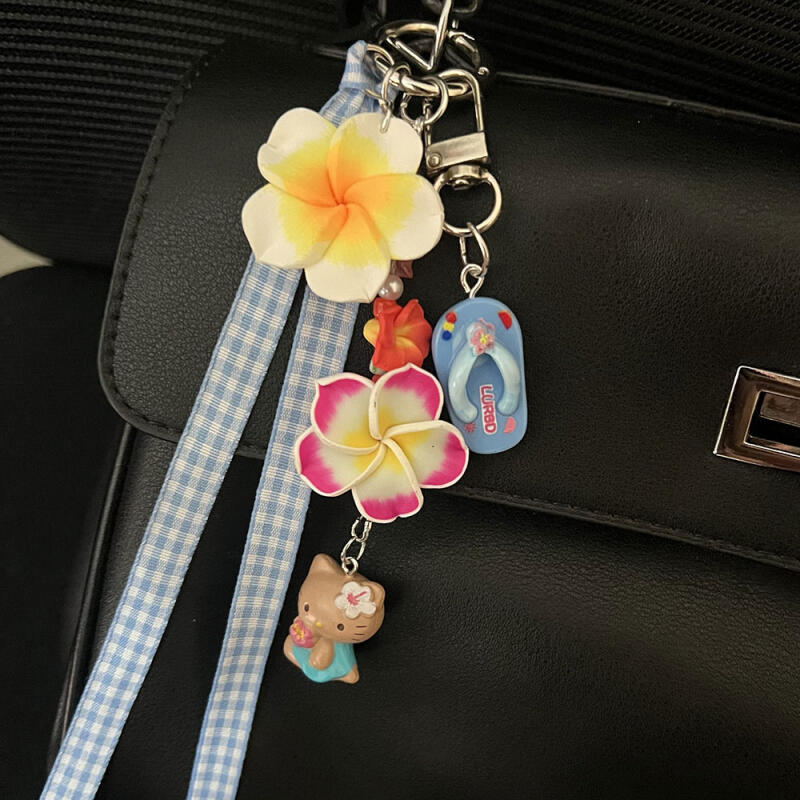 Tanning Kitty Hawaiian Doll Keychain Kitty Hawaiian Keychain