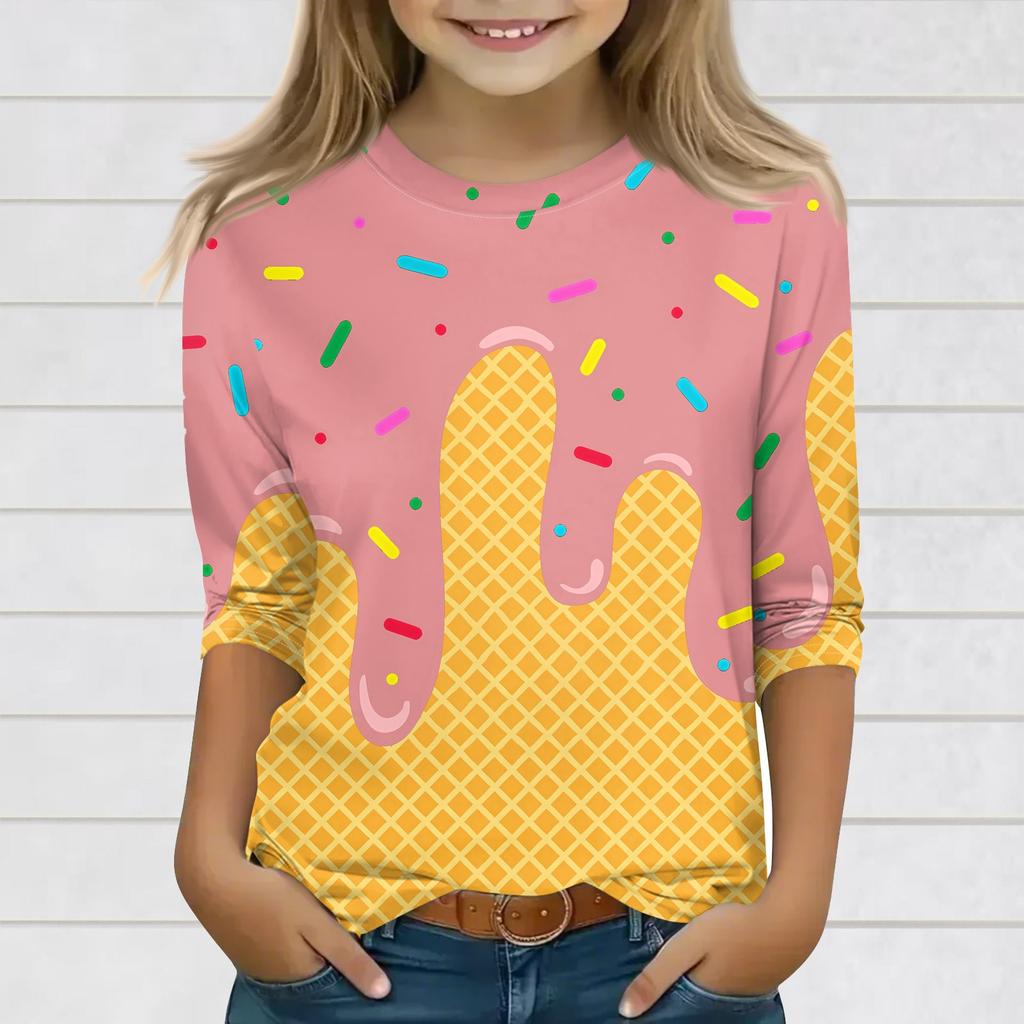 Druckoberteile für junge Mädchen 3-10 Jahre Rundhals 3/4-Ärmel T-Shirts Trendige Oberteile Outfit T-Shirts