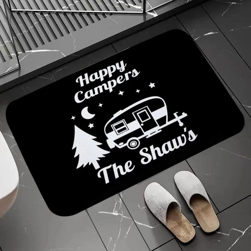 Happy Campers Welcome Mat Floor Decoration Carpet Non-slip Easy To Clean Area Rug Living Room Home Office Washable Doormats