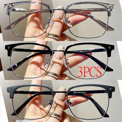3PCS Anti Radiation Blue Light Blocking Glasses Square Metal Frame Computer Eyewear for Women Men Replaceable Lens