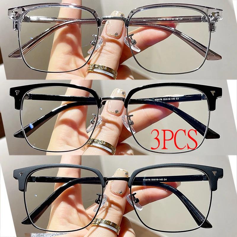 

3Pcs Anti Radiation Blue Light Eyeglasses Square Metal Frame Computer Glasses For Women Men Replaceable Lens +2.5