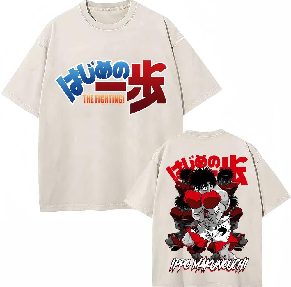 Vintage Gewaschene T-Shirts Anime Hajime No Ippo Kamogawa Boxen Gym Makunouchi KGB T-Shirts Unisex Damen Locker Baumwolle Sommer T-Shirt