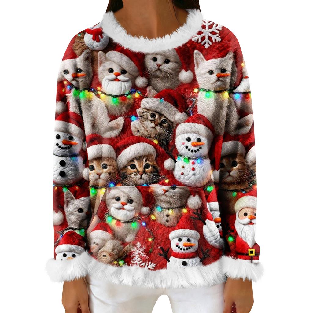 Women's Casual Fleece Sweatshirt  Long-Sleeve Round  Neck Casual Comfortable Loose-Fit Lightweight Women's Flannel Sweatshirt