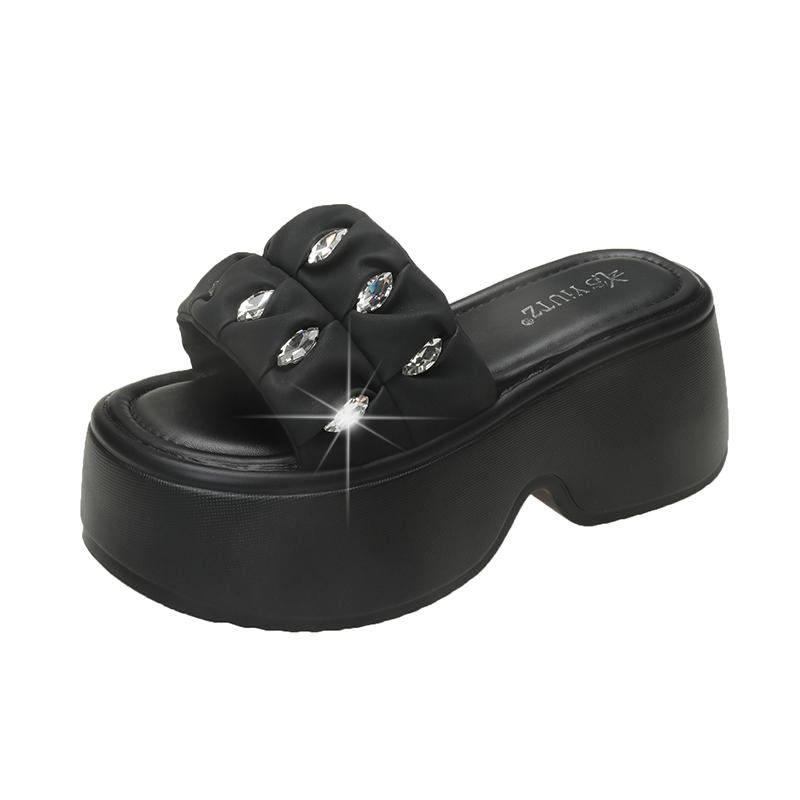 Fashion 8CM Summer High Platform Women Sandals Wedge Heels Slippers Crystal New Beach Outside Chunky Sandals Comfort Casual Slides Woman