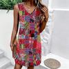 Plus Size V Neck Sleeveless Dress Chinese Ink Lotus Print For Garden Sightseeing Trip