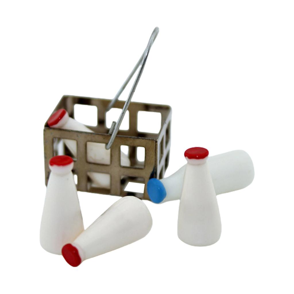 5pcs Miniature Milk Bottles Set for Dollhouse Kitchen Dining Room and Restaurant Scene Display Decors 1/12 Scale