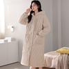 [Super Thick] Women's Coral Fleece Cardigan Nightgown Winter Three-layer Padded Thermal Pajamas Bathrobe Padded Jacket Loungewear