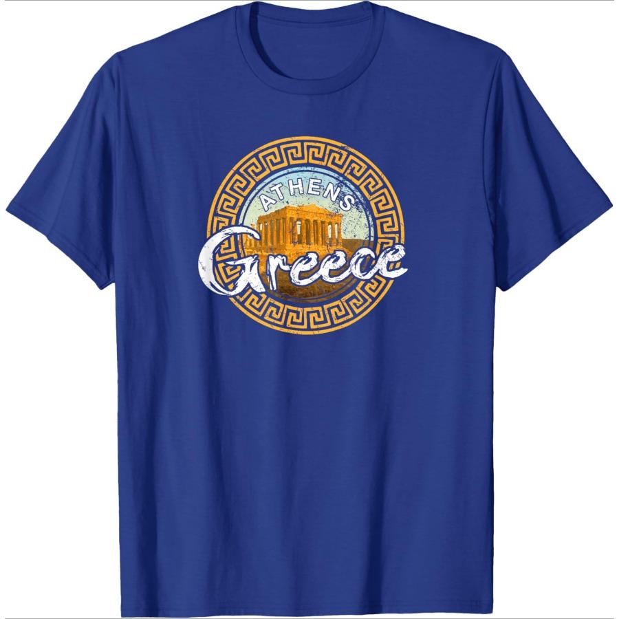 Greece Athens Parthenon Acropolis Vintage Greek design100 cotton summer casual Oneck short sleeve printed mens Tshirt