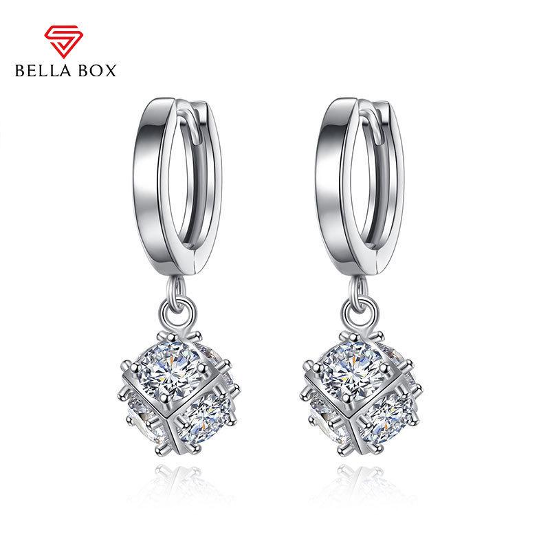

BELLA BOX Корейская версия Temperament Love Window Ear Buckle Женская простая мода Кубик Рубика Блок Шесть Бриллиантов Циркон Длинный Подвесной Ювелирный Изделие белый