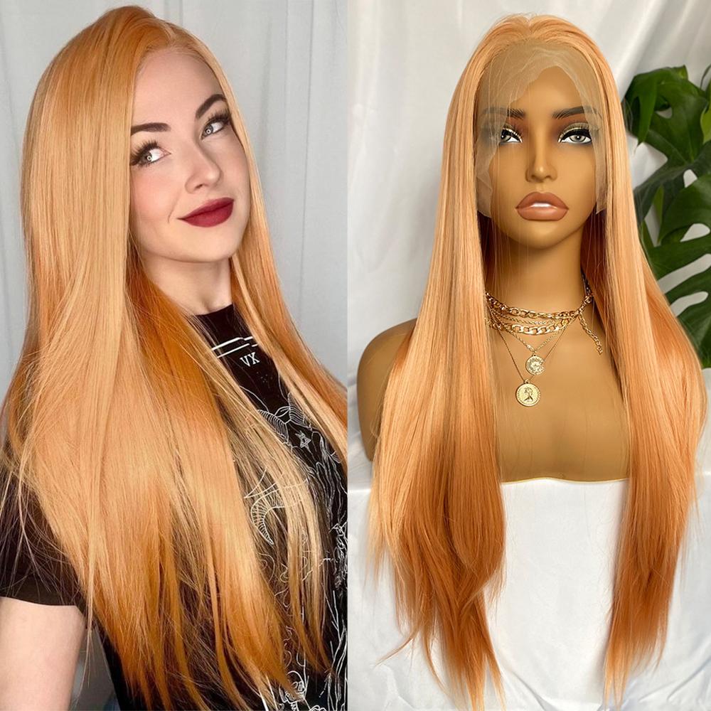 Light Orange Synthetic Lace Front Wig 13x4 Long Silky Straight Hair Natural Hairline Daily Wear Glueless Wigs For Women Cosplay