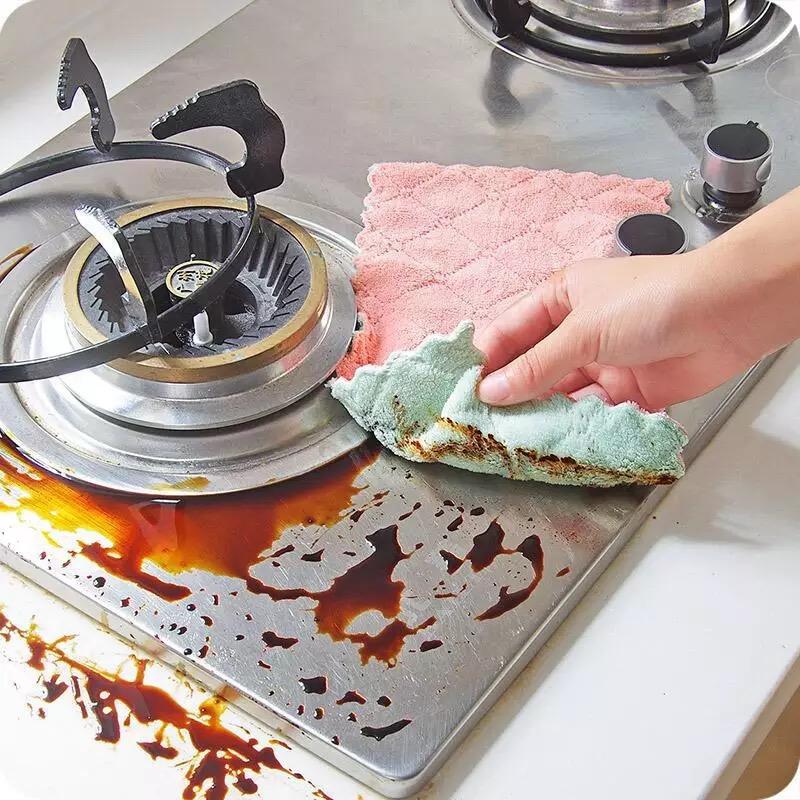 

20/1pc Kitchen Dish Cloths Double-layer Microfiber Towel Reusable Absorbent Coral Velvet Cleaning Cloth Fast Drying Washing Rags 1PC