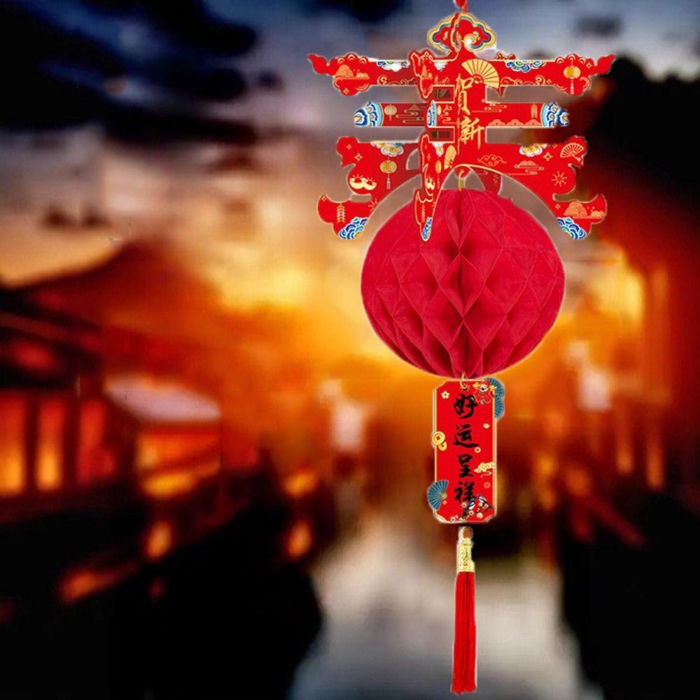 3pcs Long Tassel Chun Character Lantern Pendant Honeycomb New Year Door Hanging Ornaments Chinatown