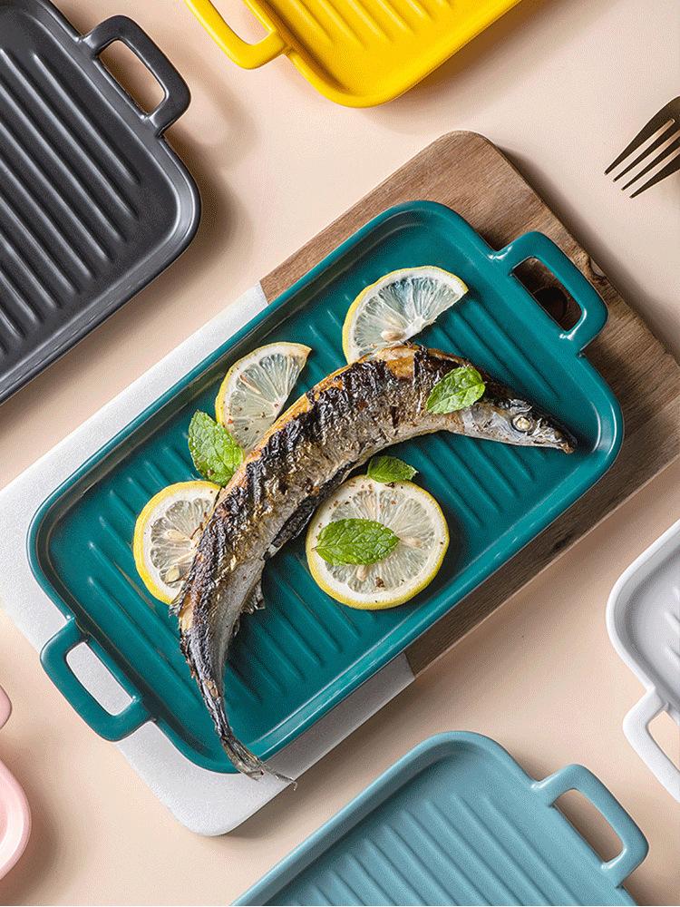 Straight Hair Rectangular Amphora Oven Baking Pan Baking Western Food Creative Large Size Ceramic Household Fish Plate Dish Plate