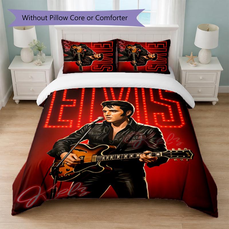 Set Copripiumino Elvis Presley 3 Pezzi 1 Copripiumino e 2 Federe Biancheria da Letto Morbida per Camera da Letto Domestica