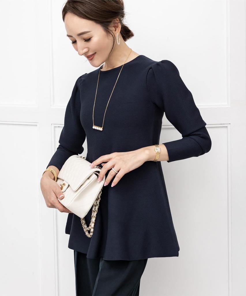 Yours BCXN1592 Puff Sleeve Peplum Knit Dark Size M Women's Top, Navy,