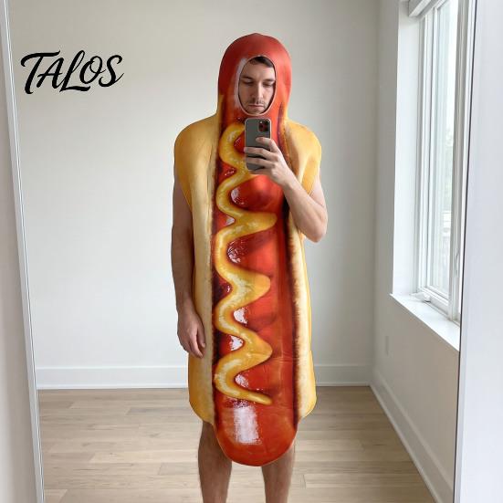 Hooded Food Costume Adults Fast Costume, Unisex Hot Dog Hamburger French Fries Cosplay Dress Up Outfit for Halloween Holiday Party