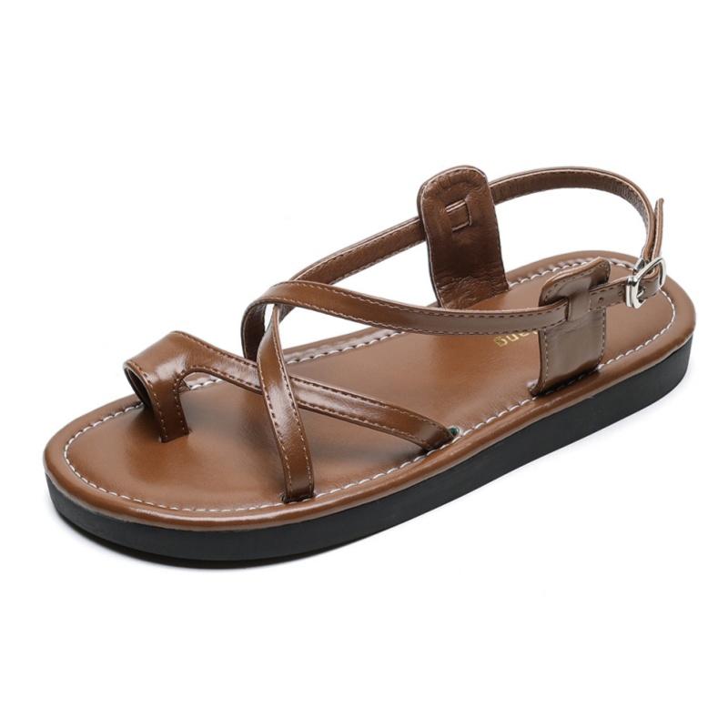 Fashion New Flat Clip-Toe Casual Women Sandals Summer Rome Fashion Toe Covering Shoes Ankle Buckle Strap Beach Designer Women Sandals