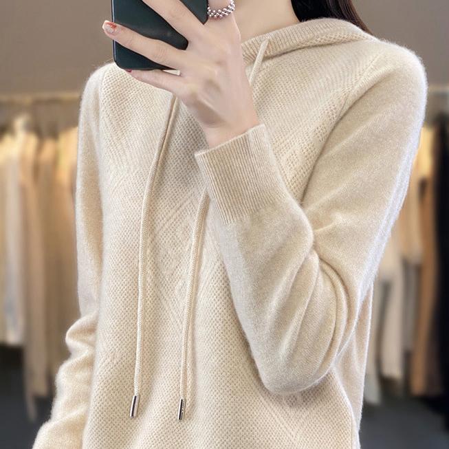 Hooded Knitted Hoodie Women's Versatile Solid Color Hoodie Loose Western Coat Top Explosive Casual Hooded Sweater