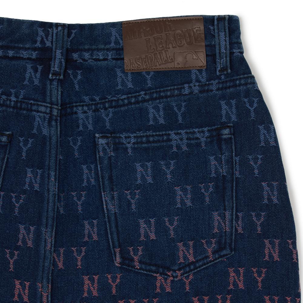 New MLB New York Yankees Denim Gradation Jacquard Monogram New York Yankees Denim Denim Short Skirts Women's Blue 3FDSM0144-50INS
