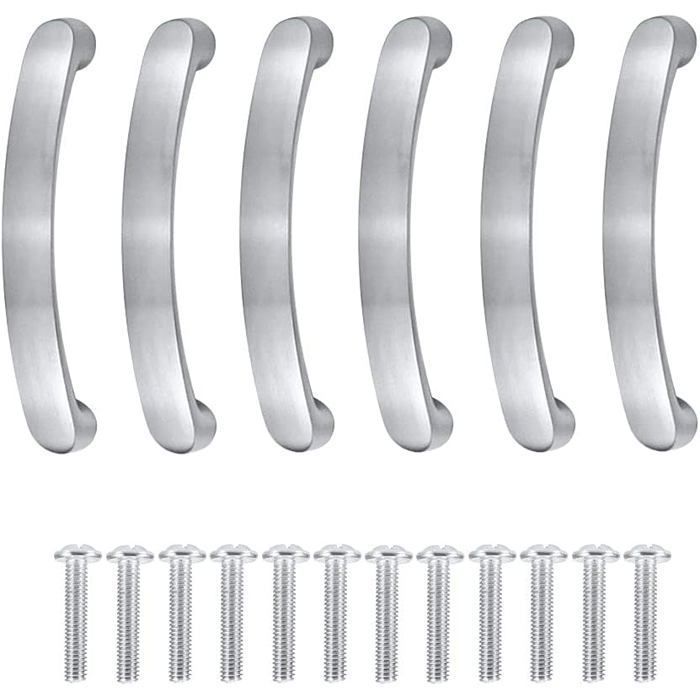 Poignée de meuble aluminium argent - entraxe 96 mm, lot de 6