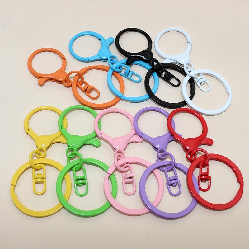 5pcs Multi-colors DIY Keychain Accessories Lobaster Clasp Hooks with 30mm Kring Ring Connector for DIY Pendant Jewelry Making