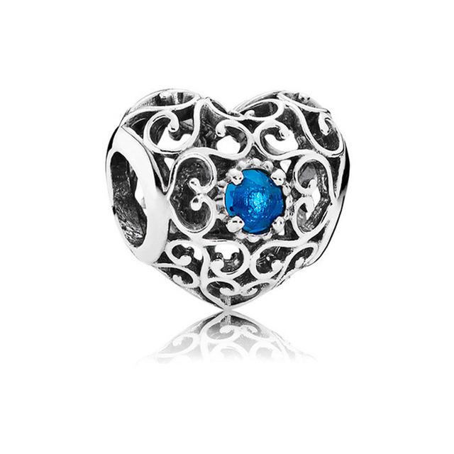 New 12 Month Birthday Stone Heart Openwork Charm Diy Fine Beads Fit Original Charms Silver 925 Bracelet Jewelry F357