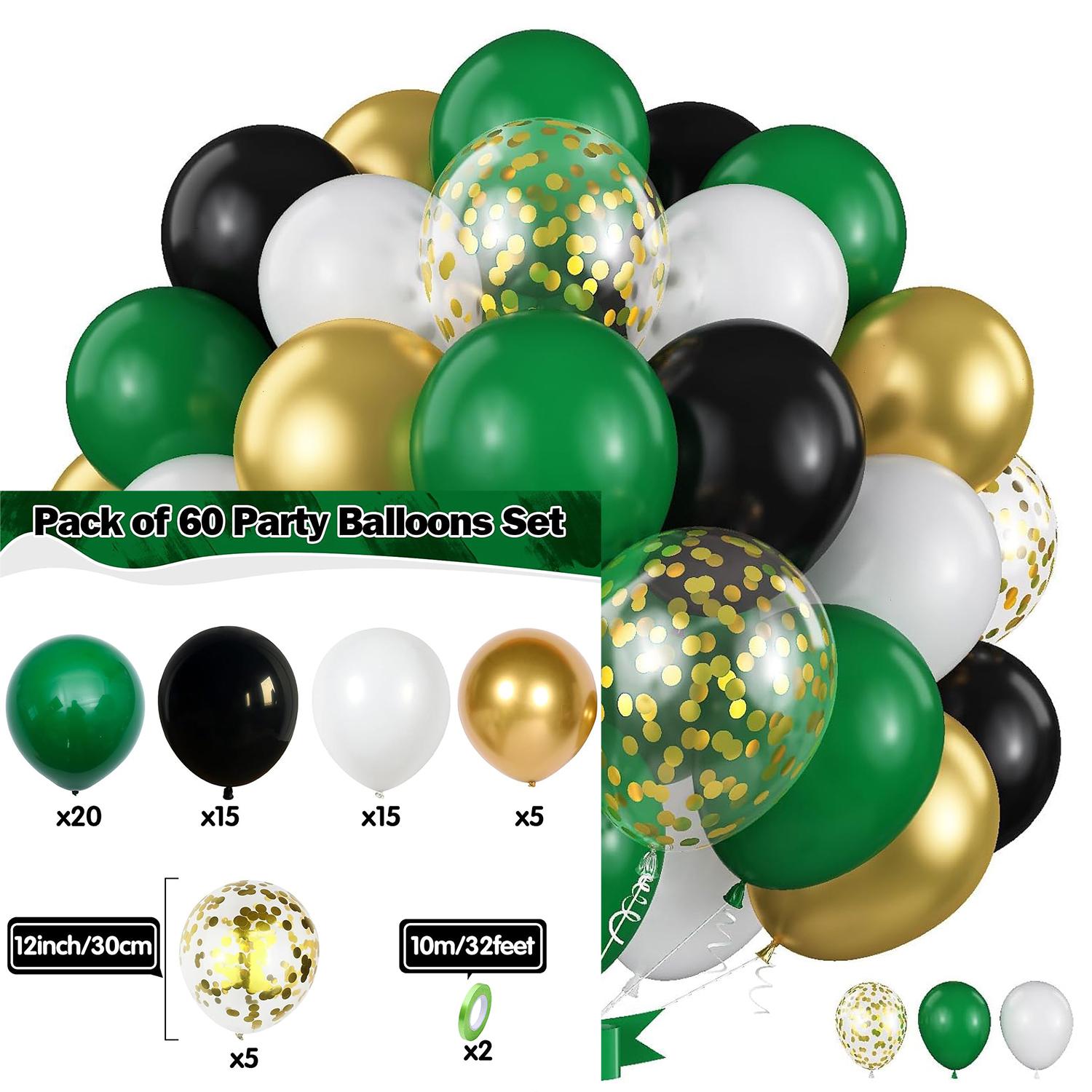 

12inch 60pcs green, pink and blue with confetti, latex balloon set, suitable for weddings, birthdays, popular parties 12INCH