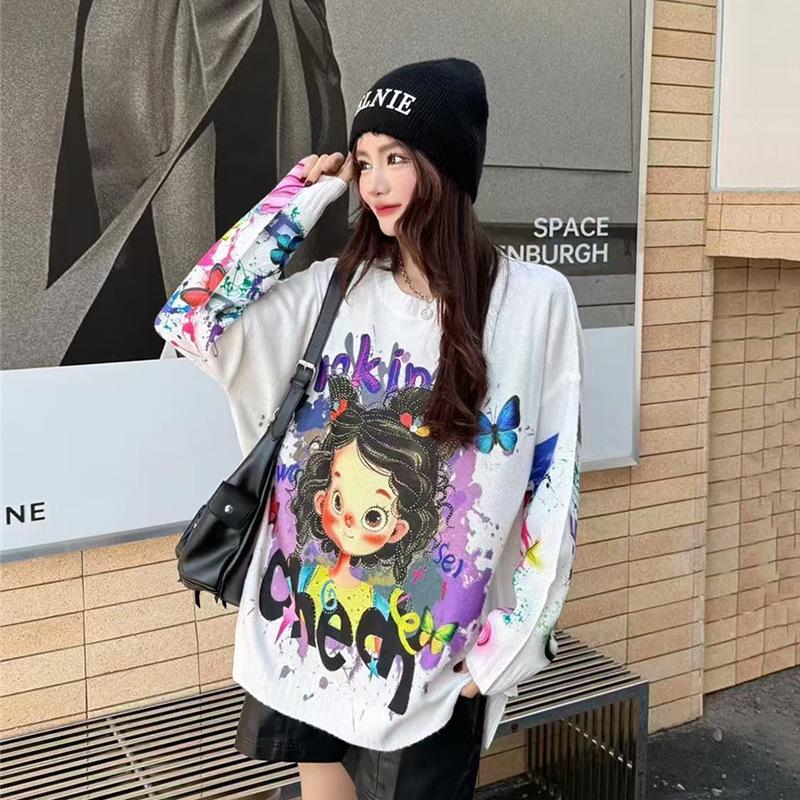 Women's Designer Knit Sweater - 2025 Autumn Collection, Loose Fit, Lazy Style, Round Neck, Long Sleeve Base Layer Top
