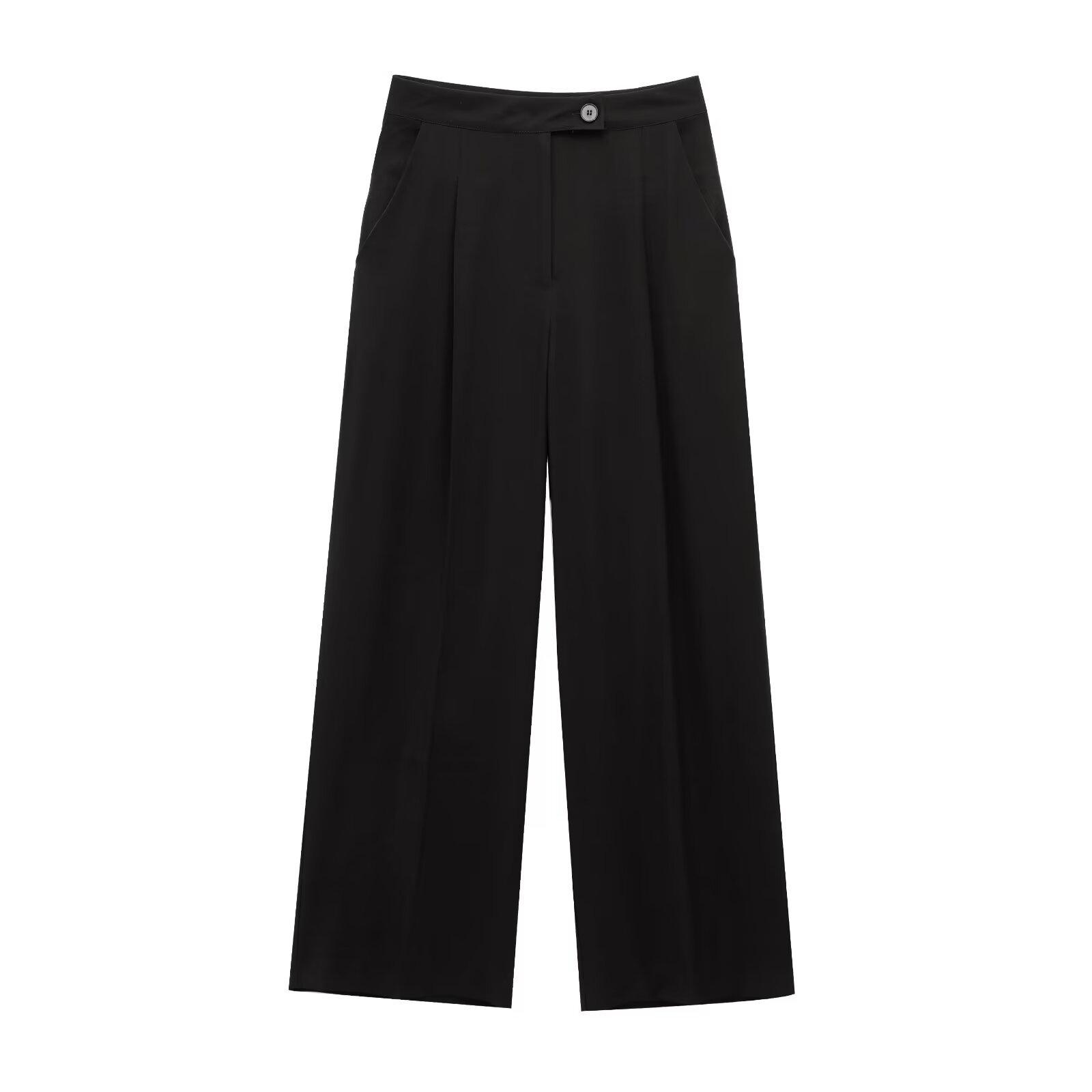 

Весна 2025 Женские ретро повседневные широкие твиловые брюки XS чёрный