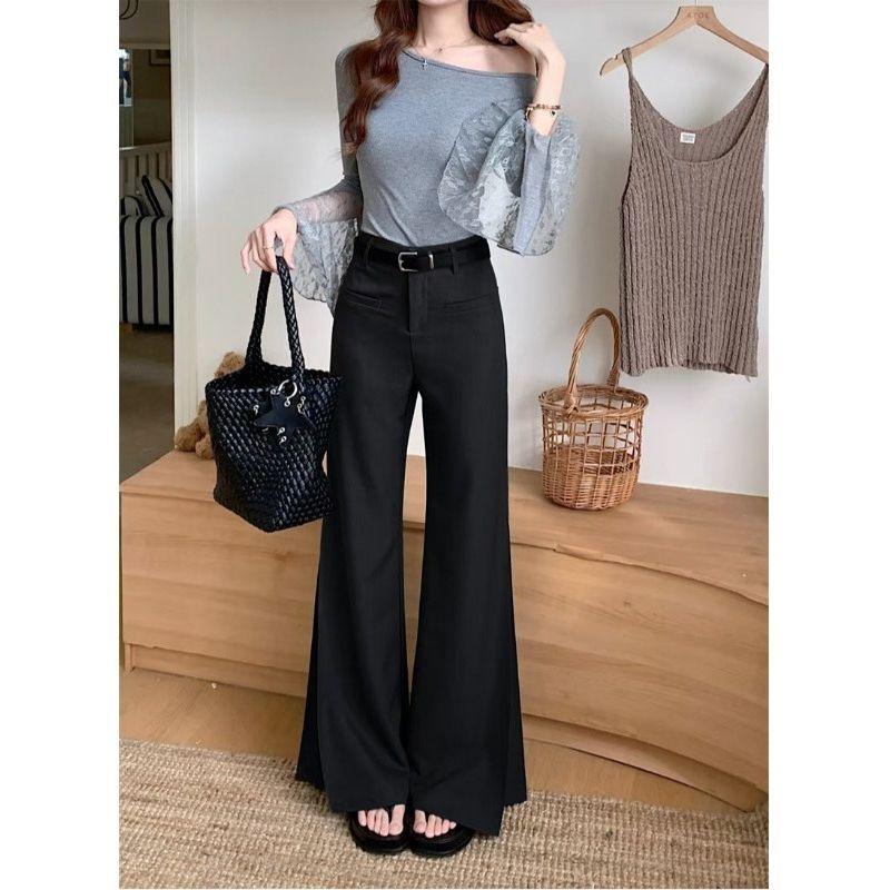 Kumikumi Advanced Simple Solid Suit Casual Pants Women Autumn Loose All-Match High Waist Drape Bootcut Trousers