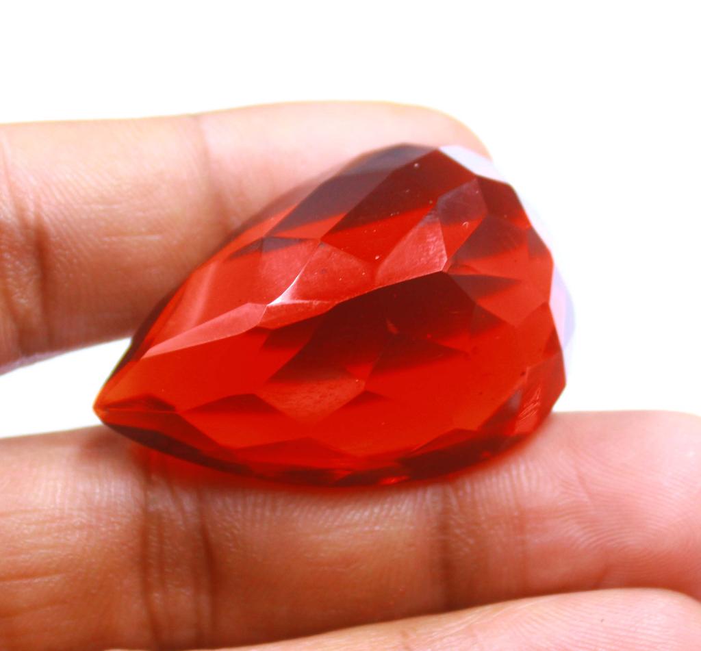 Superior Quality 90.10 Carat Red Topaz Brazil Lab Created Pear Shape Certified Gemstone SN637