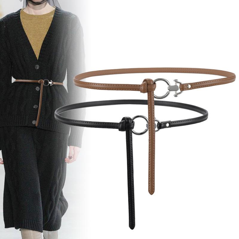 Knyttet Tynt Belte Dame Dekorativ Kjole Enkelt Ekte Lær Moteabelt Belte Allsidig Midjekjede Koreansk Stil Ekstern Match for Kvinner
