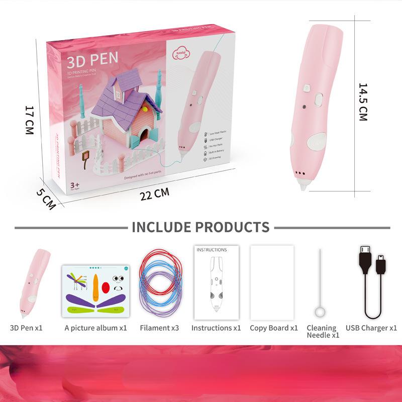 

Ручка для 3D-печати, не горячая в руке, беспроводная 3D-детская трехмерная ручка для граффити, ручка для рисования, детский студенческий подарок [низкотемпературная версия] розовый