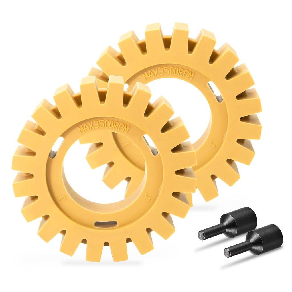 EWK 2 Pcs Serrated + Round Decal Eraser Wheel, Rubber Remover Wheel for Grinder, Ideal for Adhesives, Ptripes, and Decals Removal