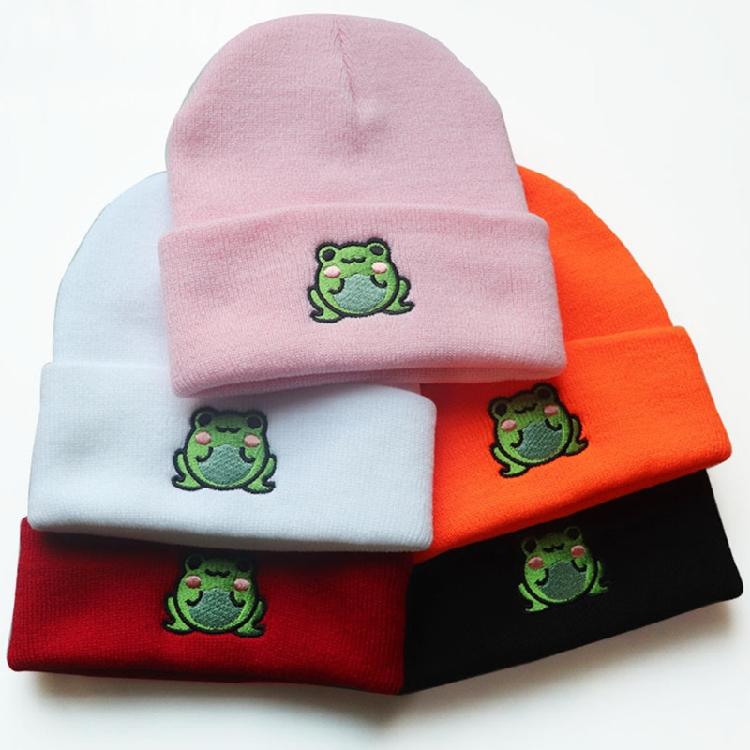 Cute Cartoon Beanie Hat for Adults Knitted Cap Warm Ski Hats with for Frog Patte