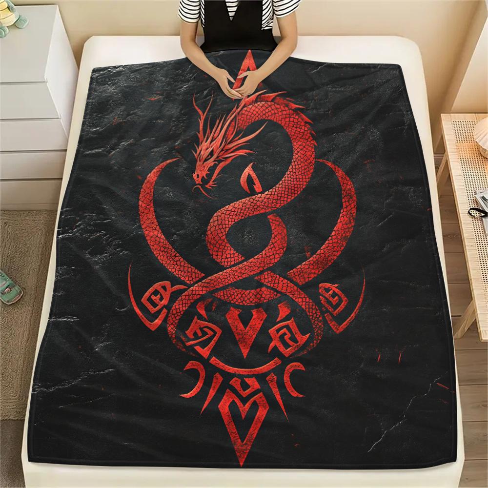 Dragon Symbols  Print Flannel Blanket, High quality Comfortable for All Seasons, Home Decor, Warmth and Comfort